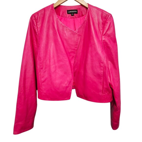 LaMarque Rumi Cropped Leather Jacket Hot Pink Lamb Barbie Feminine Maximalist M - Picture 4 of 13